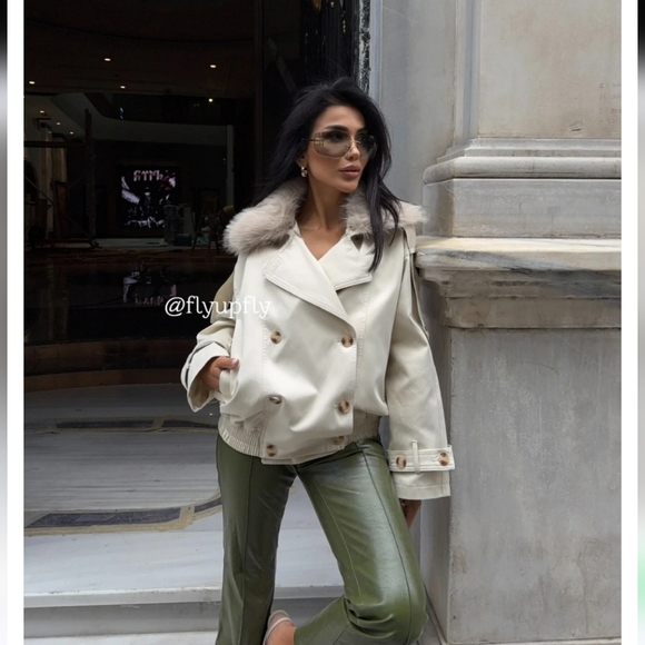 ZARA WATER REPELLENT SHORT TRENCH COAT FUR Size XL - Picture 15 of 16